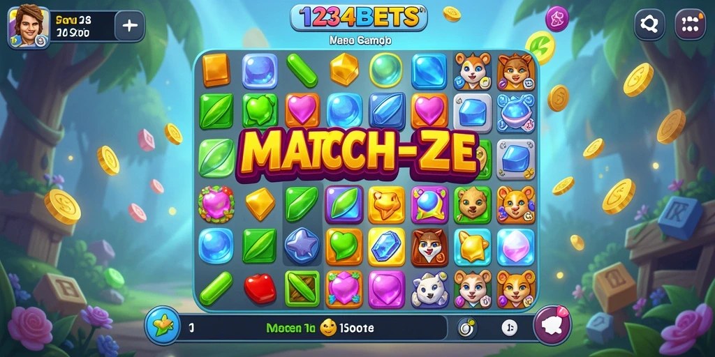 Tampilan gameplay seru 1234BETS dengan elemen Match-3 yang menawan.