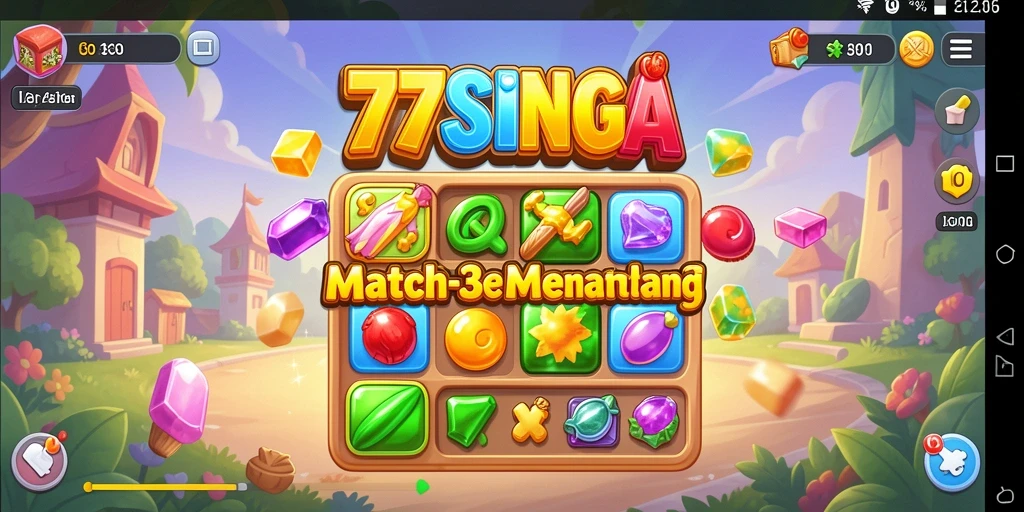 Screenshot gameplay 77SINGA yang menunjukkan tantangan Match-3.