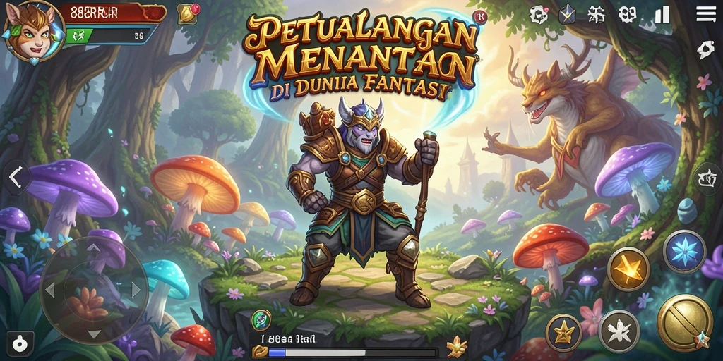 Screenshot gameplay 888R menampilkan karakter bertarung di dunia fantasi.