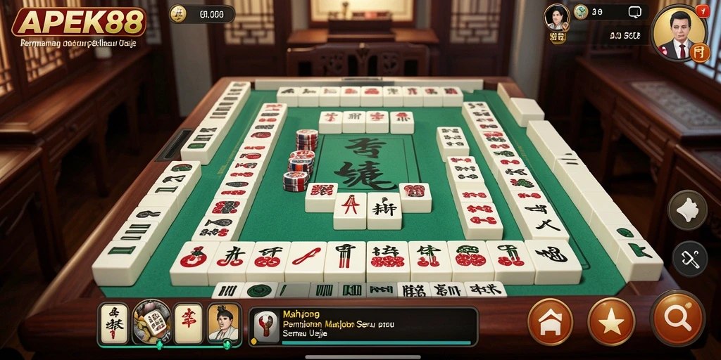 Screenshot menunjukkan tampilan seru dan strategi permainan Mahjong APEK88.