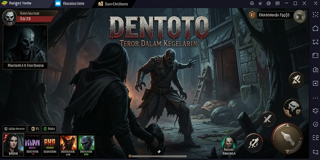 Screenshot gameplay DENTOTO menampilkan suasana mencekam dan penuh ketegangan.