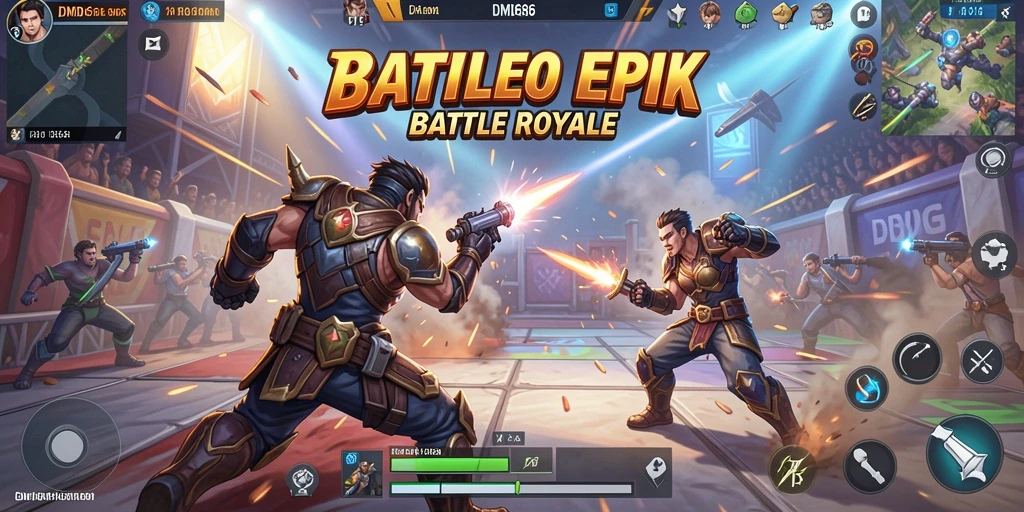 Tampilan aksi seru dalam gameplay Battle Royale DMD686.