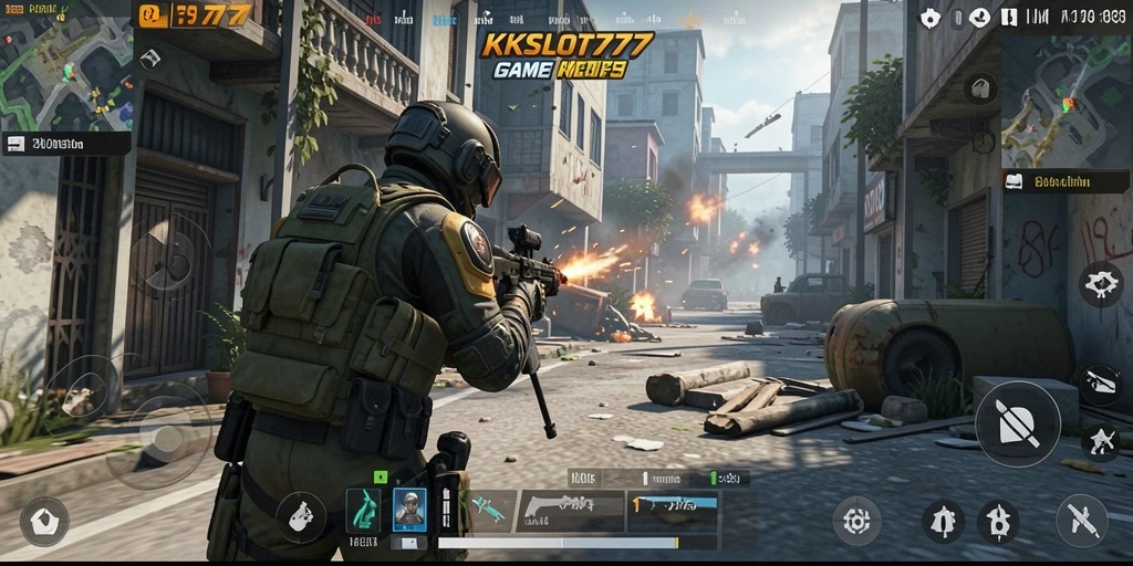 Gameplay intens KKSLOT777 dalam pertempuran FPS.