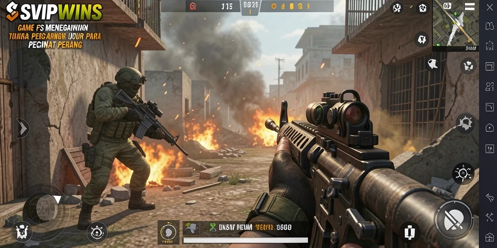 Tampilan gameplay menegangkan dari SVIPWINS dengan aksi tembak-menembak.