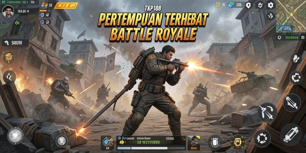 Screenshot gameplay intensitas tinggi di TKP188 Battle Royale.