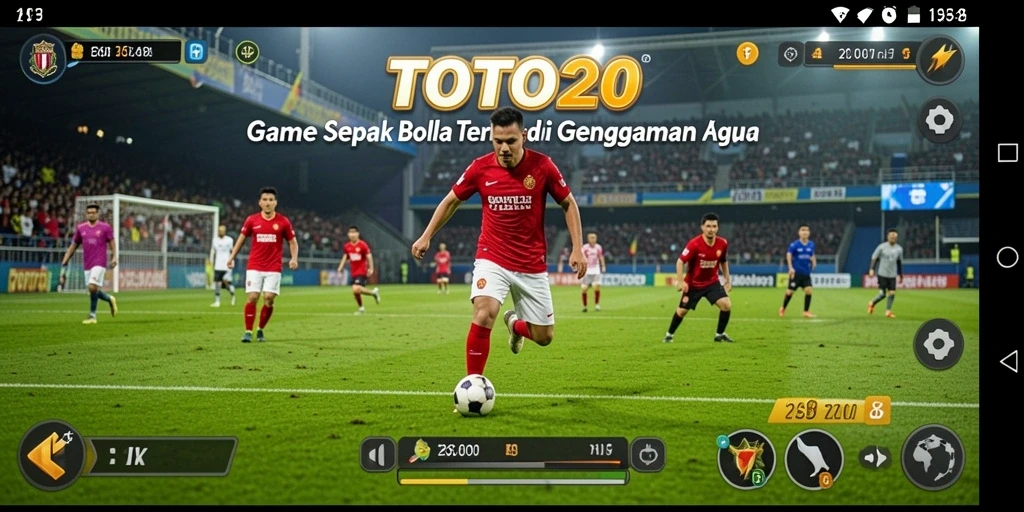 Tampilan gameplay seru dari TOTO20 yang menampilkan aksi sepak bola.
